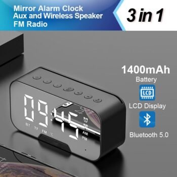 Wireless Bluetooth Speaker Outdoor Loudspeaker Clock Speaker FM Radio 3 in 1 HIFI Stereo Portable Boombox